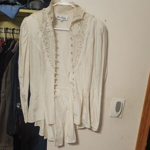 White Lace Button-Up Blouse